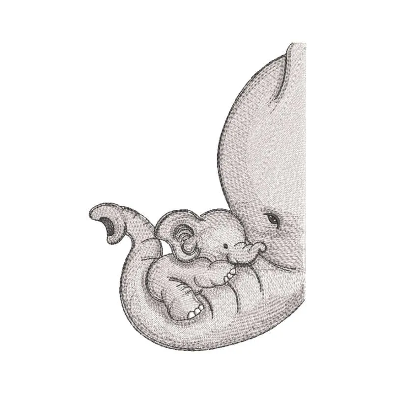 Embroidery design preview of elephant mother and baby embroidery design, showcasing intricate details and colors.