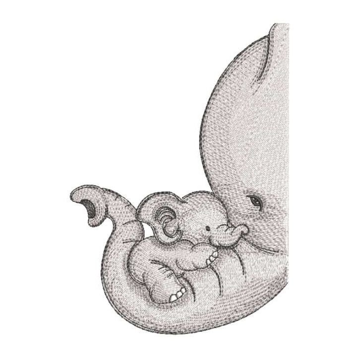 Elephant mother and baby embroidery design - Embroidery Design