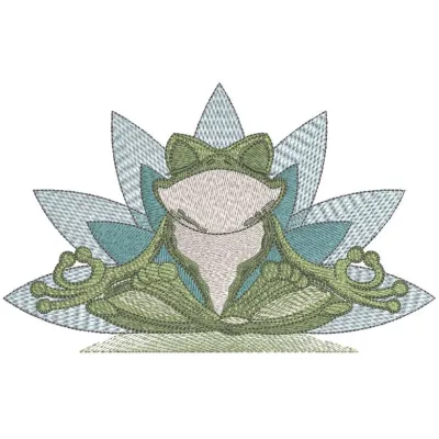 Frog yoga meditation embroidery design preview. Filename hint: frog yoga meditation embroidery design.