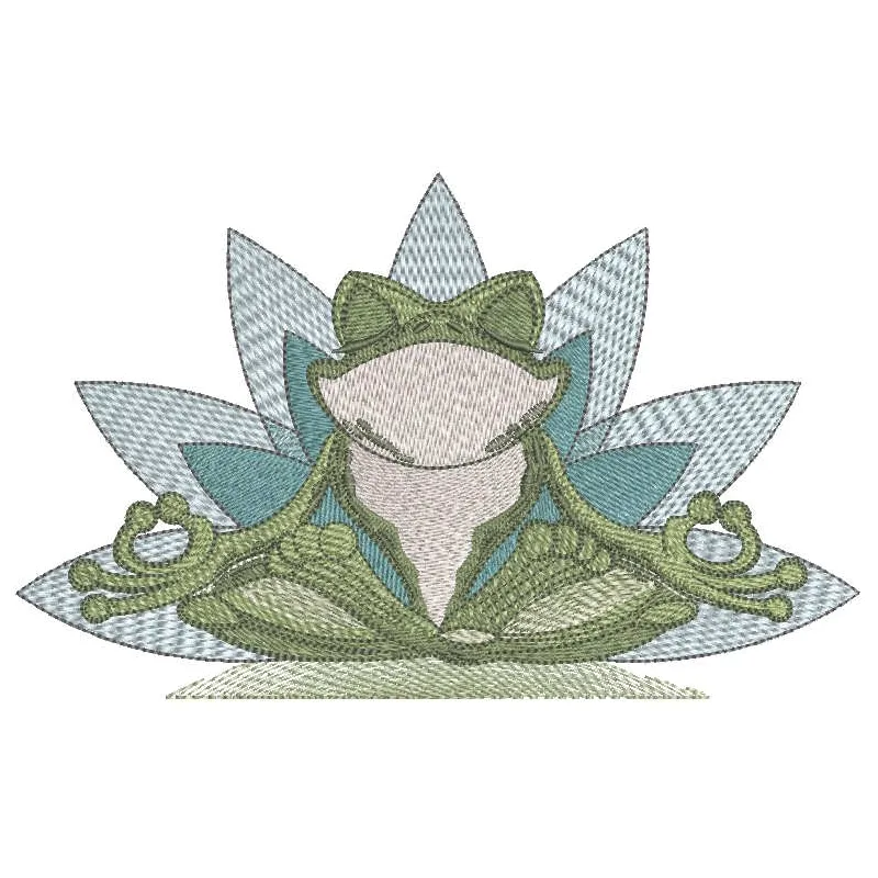 Frog yoga meditation embroidery design preview. Filename hint: frog yoga meditation embroidery design.