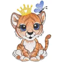 Tiger king and butterfly embroidery design preview showcasing vibrant colors and detailed stitching.