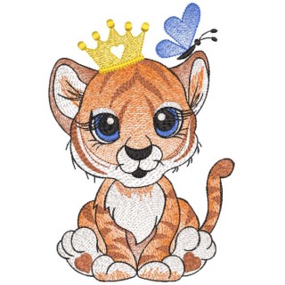 Tiger king and butterfly embroidery design - Embroidery Design