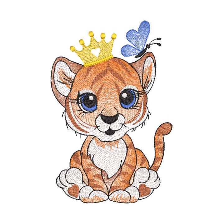 Tiger king and butterfly embroidery design - Embroidery Design