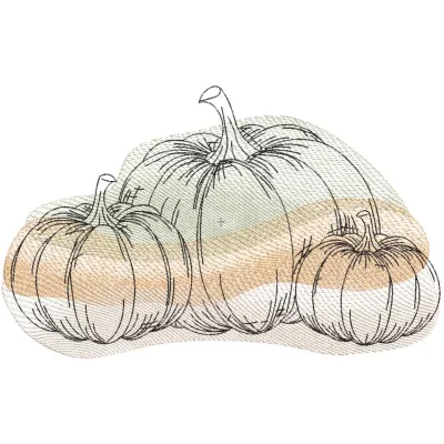 Pumpkins autumn colors embroidery design preview showcasing vibrant fall hues and intricate details.