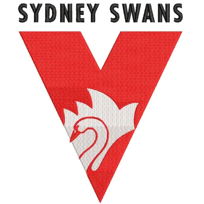 Sydney Swans Alternative Logo embroidery design preview showcasing detailed stitching. Filename: sydney swans alternative lo…