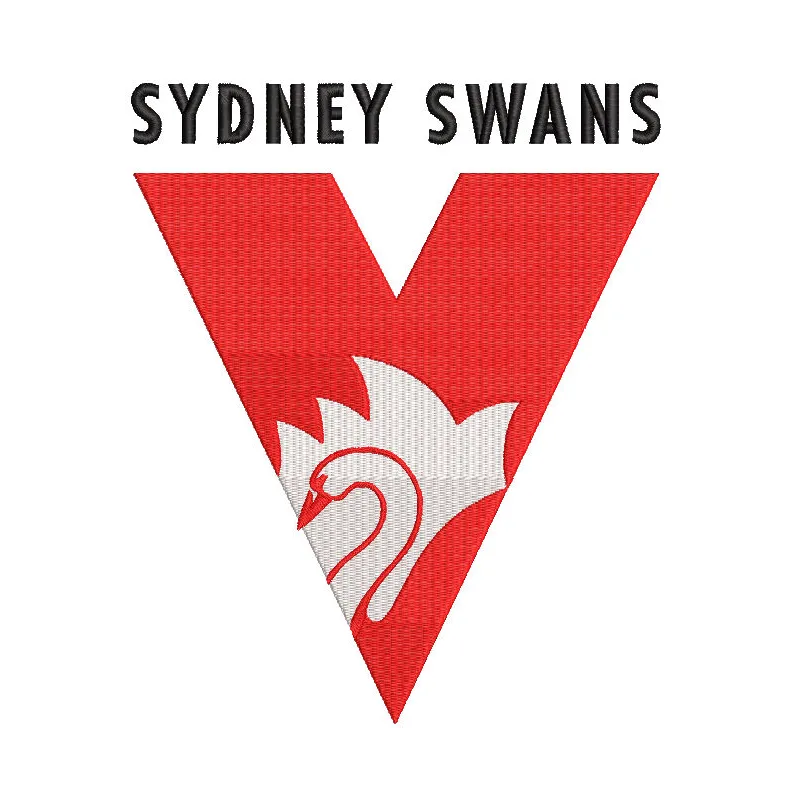 Sydney Swans Alternative Logo embroidery design preview showcasing detailed stitching. Filename: sydney swans alternative lo…