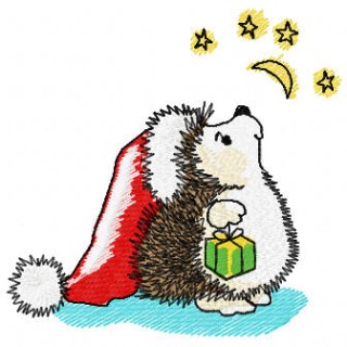 Christmas hedgehog looks at the stars embroidery design - Embroidery Design