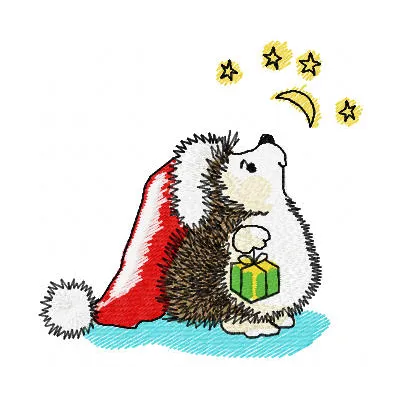 Christmas hedgehog looks at the stars embroidery design preview. Perfect for holiday projects.