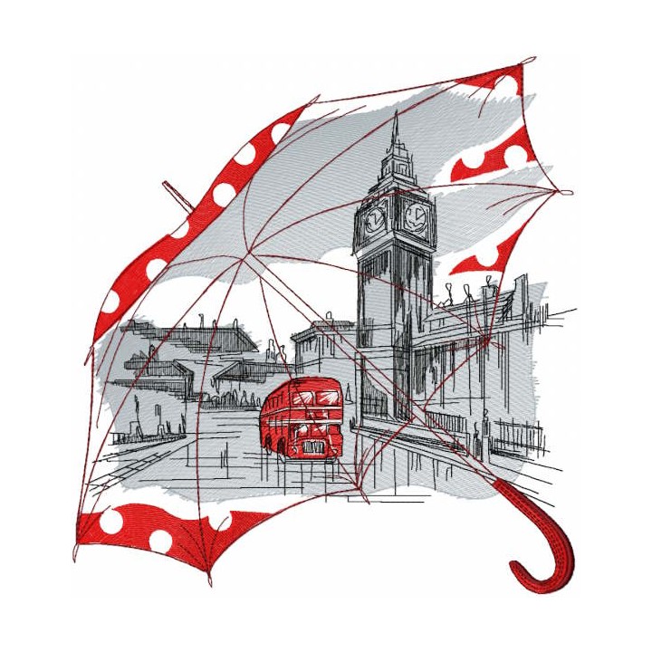 London umbrella embroidery design - Embroidery Design