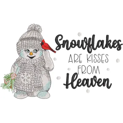 Snowflakes are kisses from heaven embroidery design preview showcasing intricate details and vibrant colors.