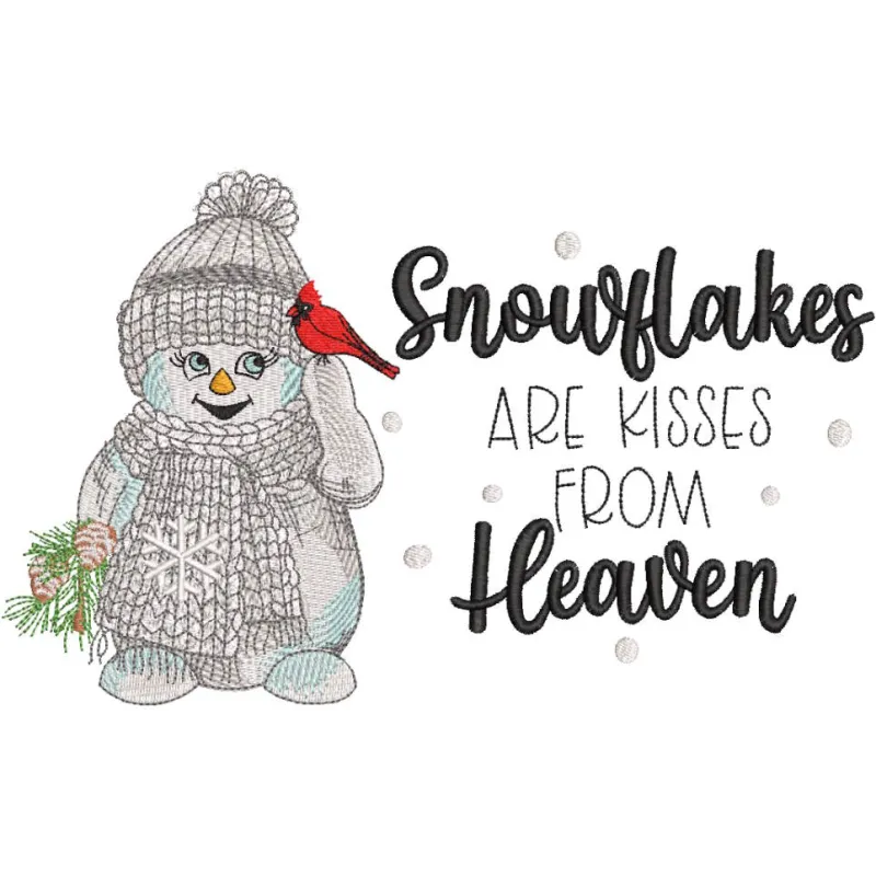 Snowflakes are kisses from heaven embroidery design preview showcasing intricate details and vibrant colors.