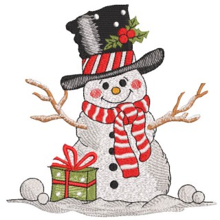 Cheerful snowman top hat gift embroidery design - Embroidery Design