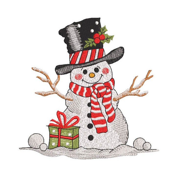 Cheerful snowman top hat gift embroidery design - Embroidery Design