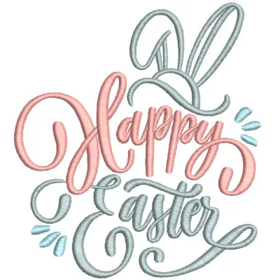 Happy Easter Bunny hat embroidery design preview showcasing vibrant colors and detailed stitching.
