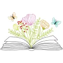 Floral Book embroidery design preview showcasing intricate details and vibrant colors for summer projects.