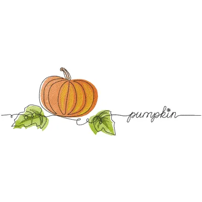 Fall Pumpkin with leaves embroidery design preview. Filename hint: fall pumpkin with leaves embroidery design.