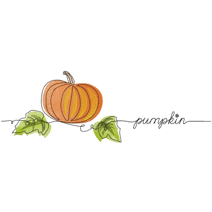 Fall Pumpkin with leaves embroidery design - Embroidery Design