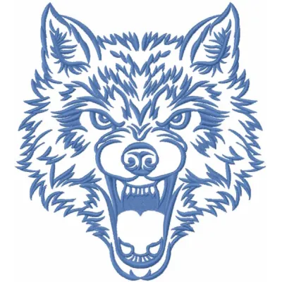 Angry wolf muzzle embroidery design preview for machine embroidery. Filename: angry wolf muzzle embroidery design.