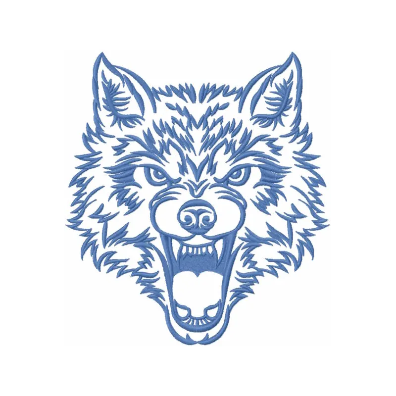 Angry wolf muzzle embroidery design preview for machine embroidery. Filename: angry wolf muzzle embroidery design.