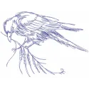 Crow on a branch embroidery design preview showcasing detailed stitching and vibrant colors.