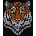 Tiger muzzle black background embroidery design preview for machine embroidery projects.