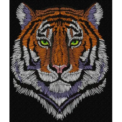 Tiger muzzle black background embroidery design preview for machine embroidery projects.