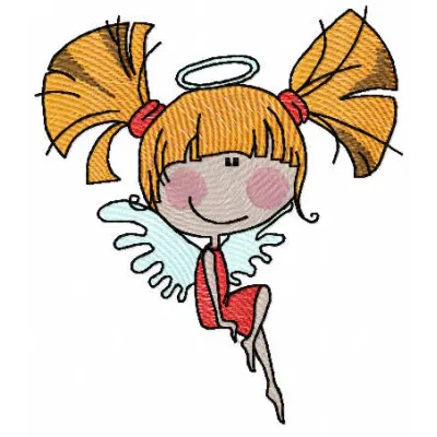 Angel girl for pocket embroidery design preview showcasing intricate details and vibrant colors.