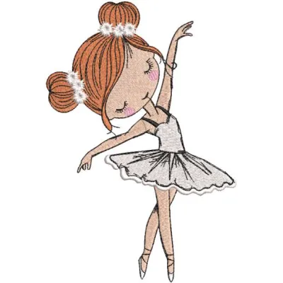 Embroidery design preview of young ballerina in dance embroidery design. Perfect for ballet-themed projects.