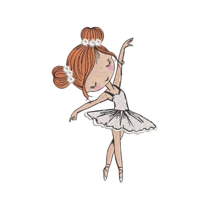 Embroidery design preview of young ballerina in dance embroidery design. Perfect for ballet-themed projects.