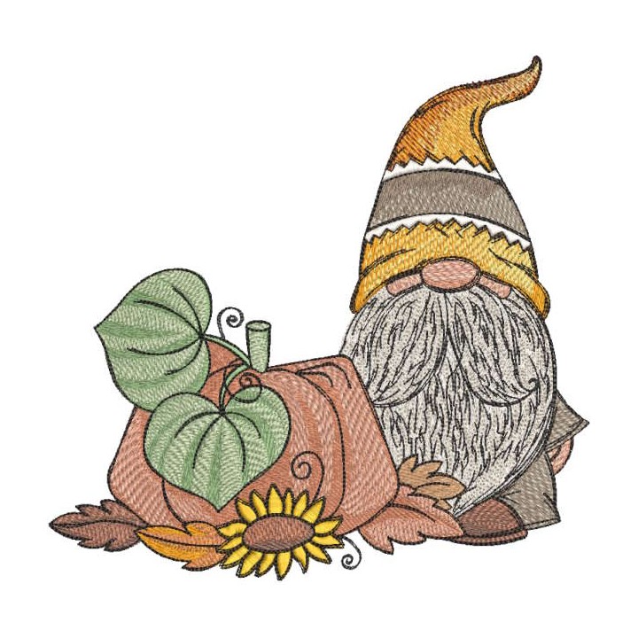 Harvest gnome with pumpkin embroidery design - Embroidery Design