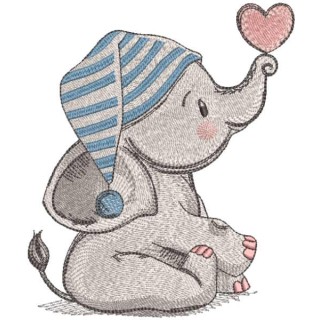 Elephant baby in nightcap with a heart embroidery design - Embroidery Design