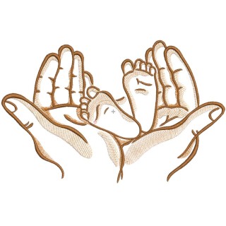 Newborn's feet on palms embroidery design - Embroidery Design