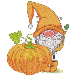 Fall gnome with pumpkin embroidery design - Embroidery Design