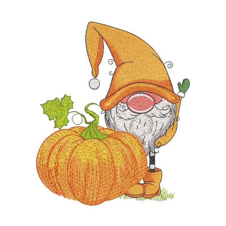 Fall gnome with pumpkin embroidery design - Embroidery Design