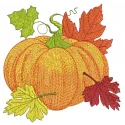 Pumpkin Fall embroidery design preview showcasing vibrant colors and detailed stitching for autumn projects.
