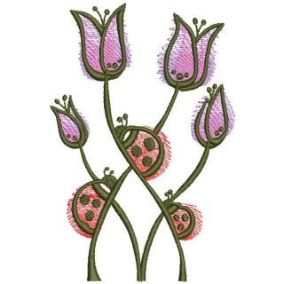 Ladybugs violet flowers embroidery design - Embroidery Design
