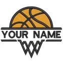 Basketball split monogram embroidery design preview showcasing intricate stitching and vibrant colors.