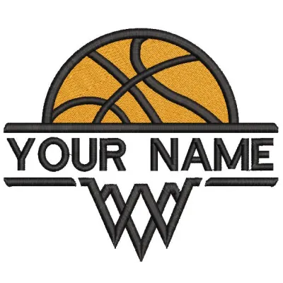 Basketball split monogram embroidery design preview showcasing intricate stitching and vibrant colors.
