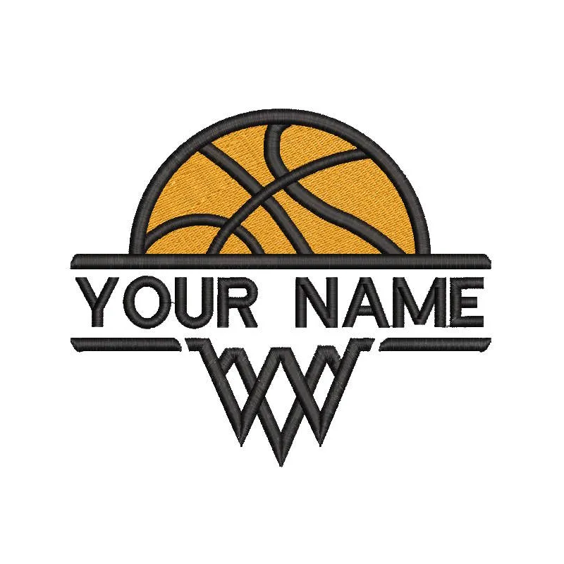 Basketball split monogram embroidery design preview showcasing intricate stitching and vibrant colors.
