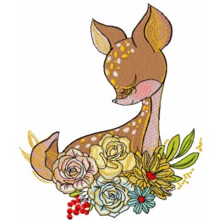 Sleeping fawn in the garden embroidery design - Embroidery Design