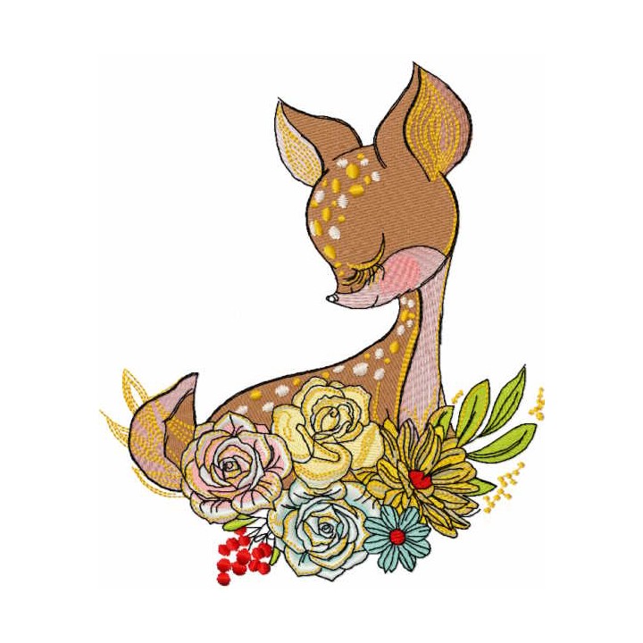 Sleeping fawn in the garden embroidery design - Embroidery Design