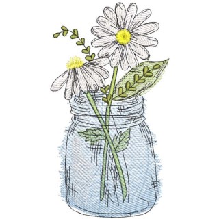 Summer daisies in a jar embroidery design - Embroidery Design