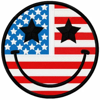 American smile flag embroidery design preview showcasing vibrant colors and detailed stitching.