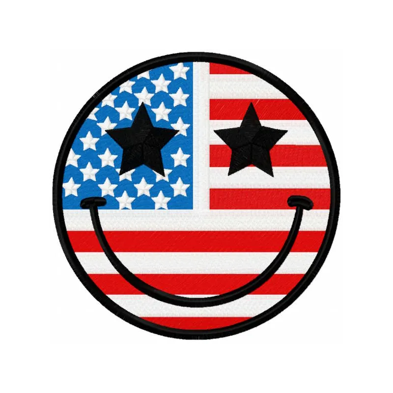 American smile flag embroidery design preview showcasing vibrant colors and detailed stitching.