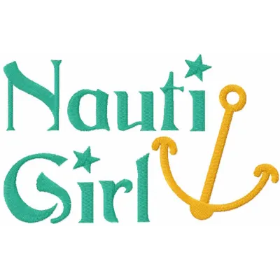 Nauti Girl embroidery design preview showcasing a nautical theme. Filename: nauti girl embroidery design.