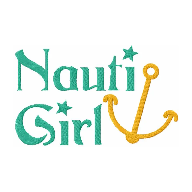 Nauti Girl embroidery design preview showcasing a nautical theme. Filename: nauti girl embroidery design.