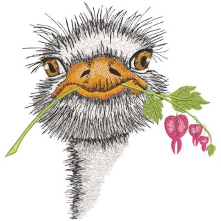 Ostrich with flower embroidery design - Embroidery Design