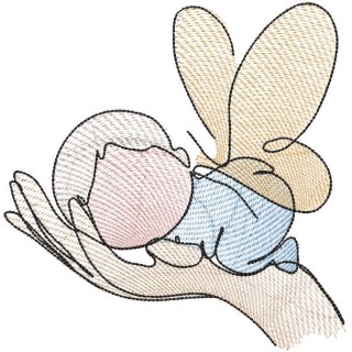 Baby angel in mother's palm embroidery design - Embroidery Design