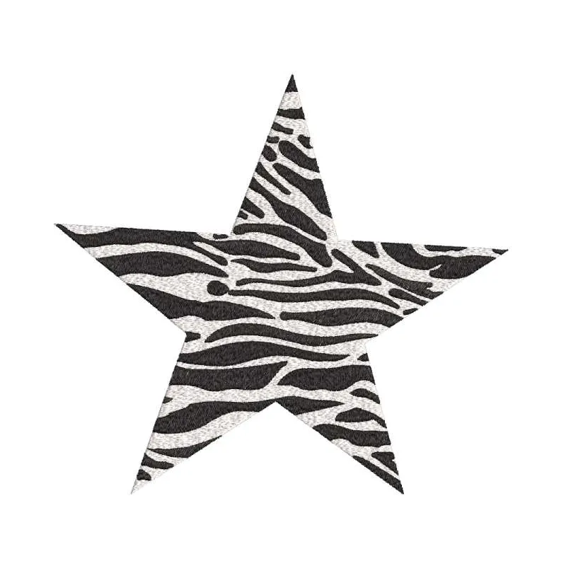 Star zebra embroidery design preview for an ornament. Filename hint: star zebra embroidery design.