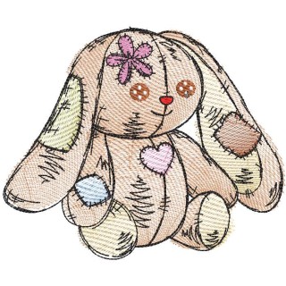 Rabbit toy tattered embroidery design - Embroidery Design